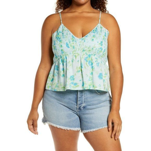 NWT‎ BP Floral Smocked Crop Camisole, Blue Sina Sketched Floral (1X)